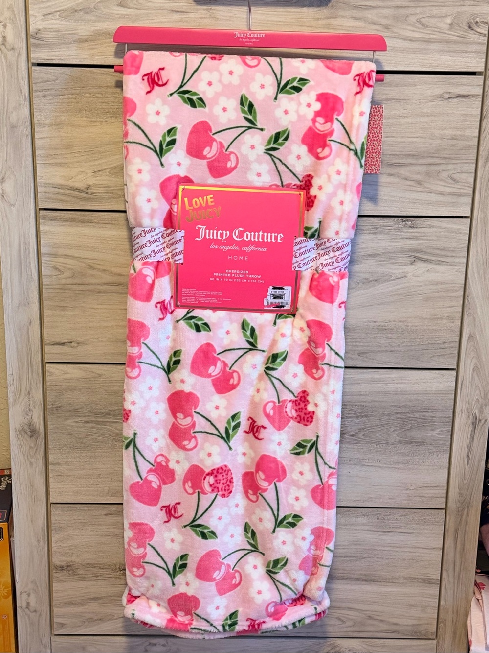 Juicy Couture Pink Cherry Plush Throw Blanket